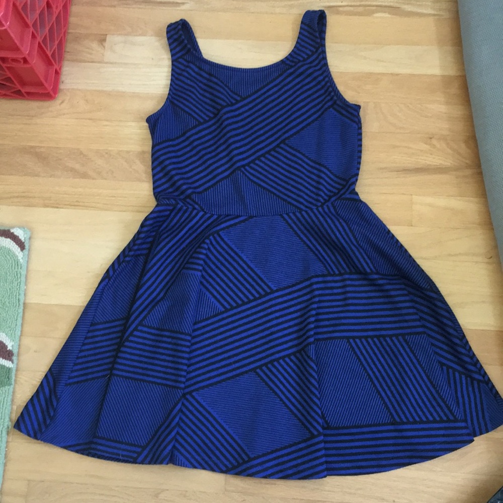 Blue and Black A-Line Dress